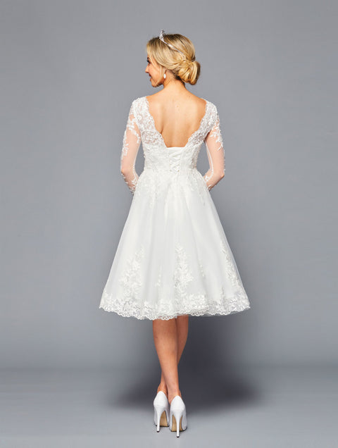 DeKlaire 451 Knee-Length Wedding Dress with Illusion Neckline