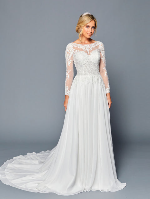 DeKlaire 453 Wedding Dress with Long Sleeves & Boat Neckline