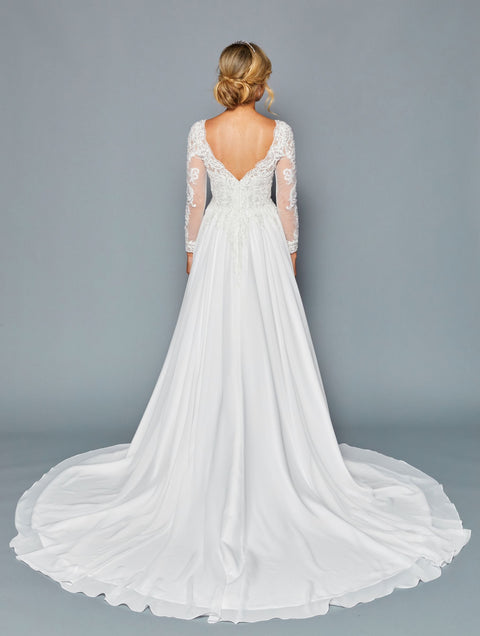 DeKlaire 453 Wedding Dress with Long Sleeves & Boat Neckline