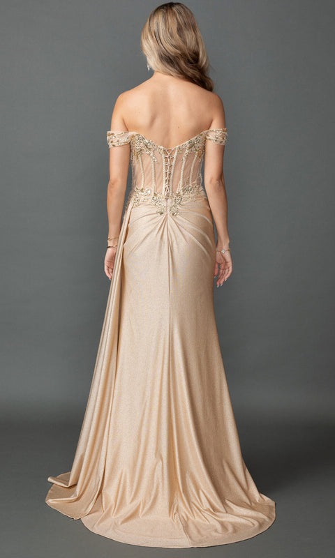 Dancing Queen 4535 - Off-Shoulder Embellished Corset Prom Dress