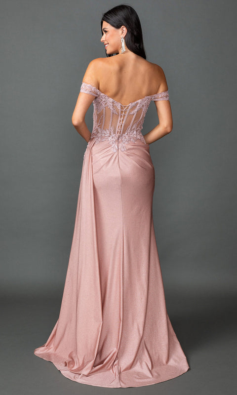 Dancing Queen 4535 - Off-Shoulder Embellished Corset Prom Dress