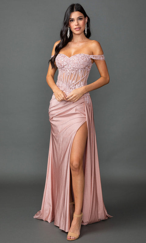 Dancing Queen 4535 - Off-Shoulder Embellished Corset Prom Dress