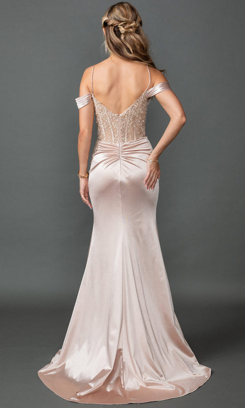 Dancing Queen 4537 - Ruched Satin Corset Evening Dress
