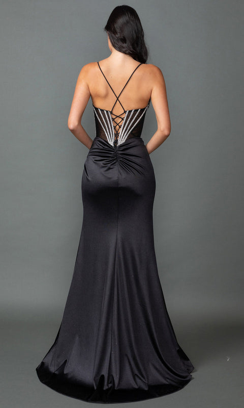 Dancing Queen 4538 - Satin Beaded Illusion Corset Evening Dress