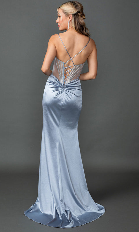 Dancing Queen 4538 - Satin Beaded Illusion Corset Evening Dress