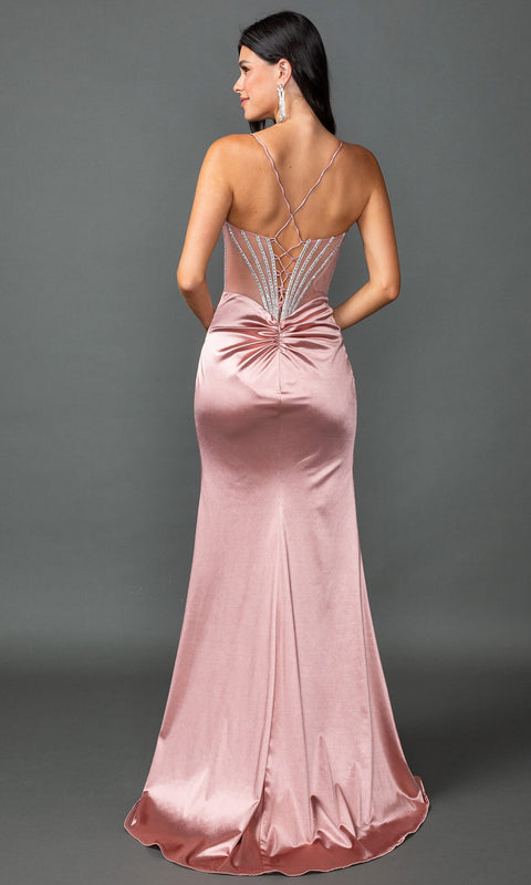 Dancing Queen 4538 - Satin Beaded Illusion Corset Evening Dress