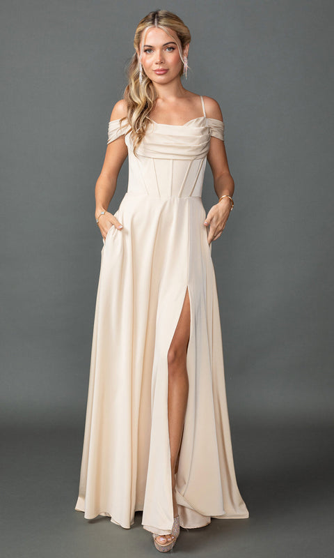 Dancing Queen 4539 - Chiffon Draped Cowl Neck Prom Dress