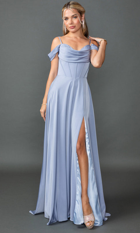 Dancing Queen 4539 - Chiffon Draped Cowl Neck Prom Dress