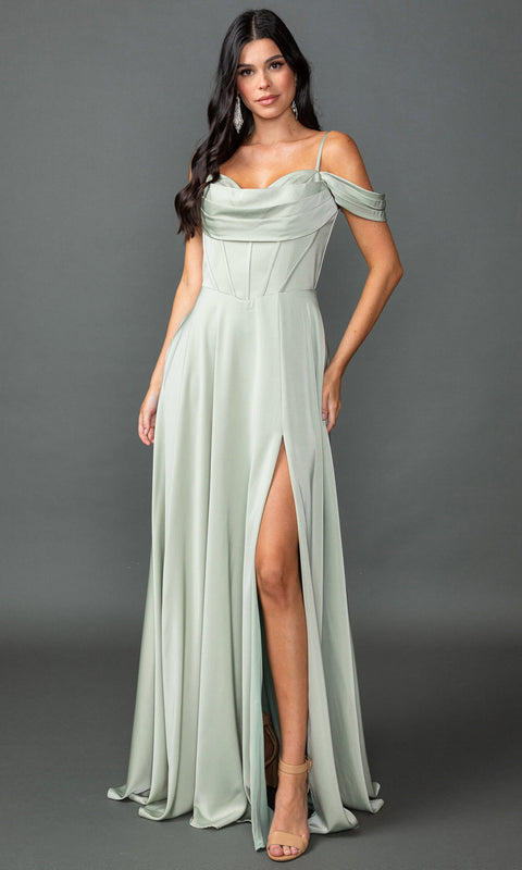 Dancing Queen 4539 - Chiffon Draped Cowl Neck Prom Dress