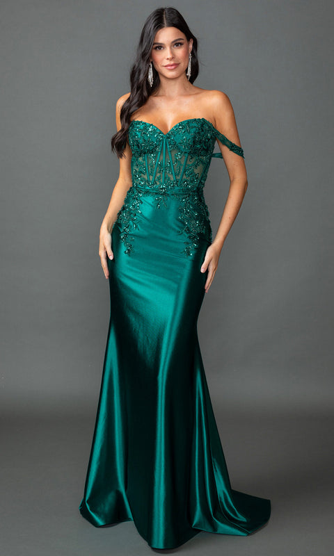 Dancing Queen 4540 - Satin Corset Mermaid Prom Dress