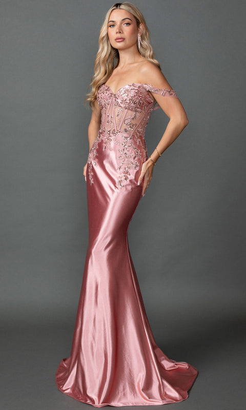 Dancing Queen 4540 - Satin Corset Mermaid Prom Dress