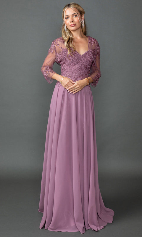 Dancing Queen 4542 - V-Neck Chiffon Embroidered Bodice Prom Dress