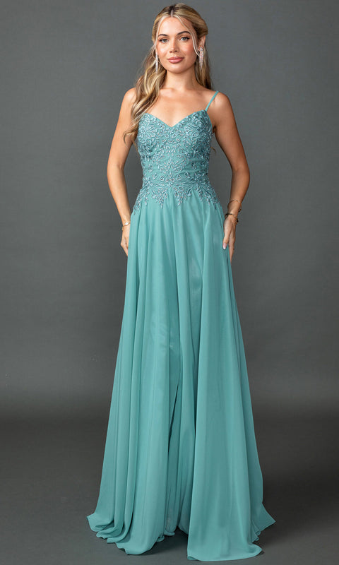 Dancing Queen 4542 - V-Neck Chiffon Embroidered Bodice Prom Dress