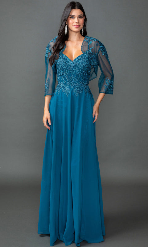 Dancing Queen 4542 - V-Neck Chiffon Embroidered Bodice Prom Dress