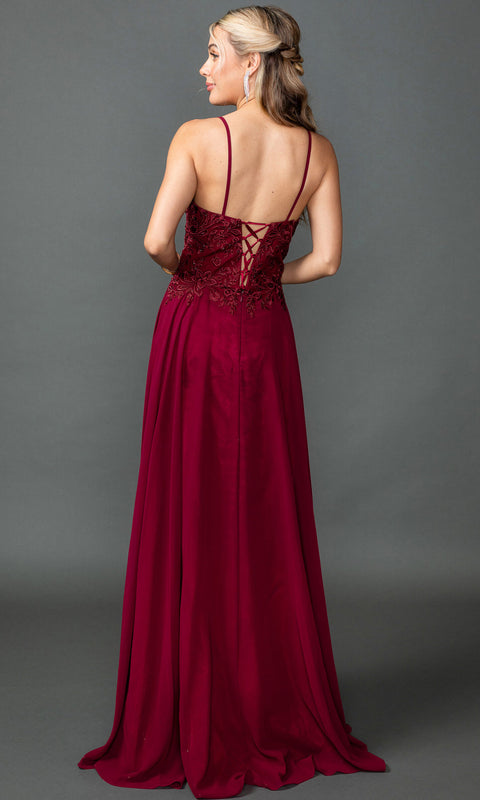 Dancing Queen 4542 - V-Neck Chiffon Embroidered Bodice Prom Dress