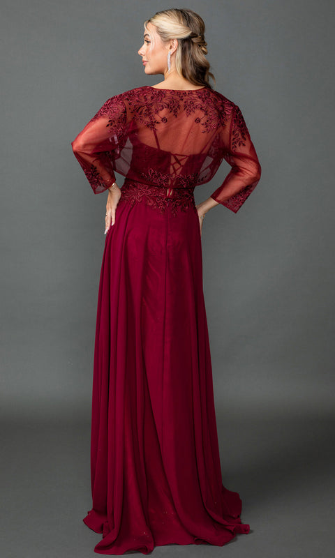 Dancing Queen 4542 - V-Neck Chiffon Embroidered Bodice Prom Dress