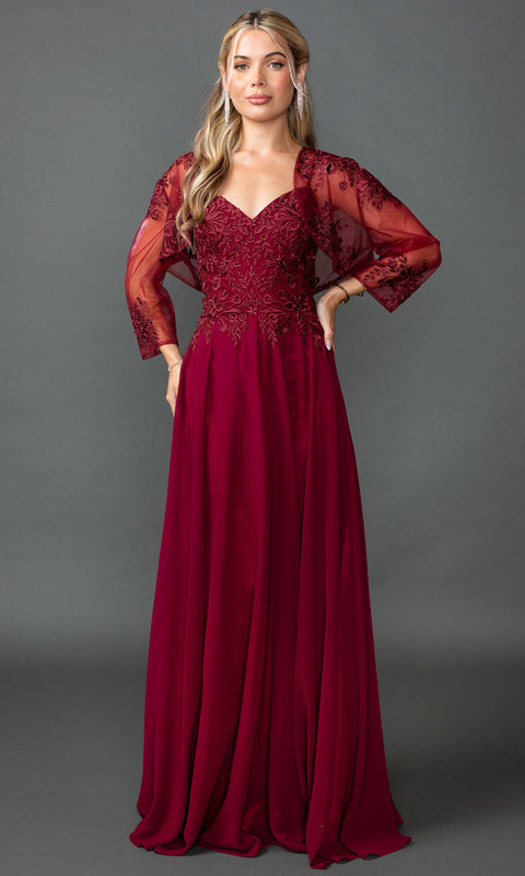 Dancing Queen 4542 - V-Neck Chiffon Embroidered Bodice Prom Dress