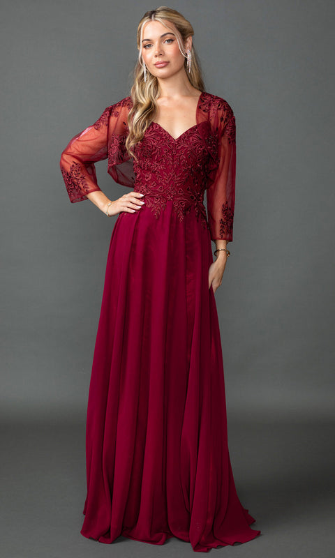 Dancing Queen 4542 - V-Neck Chiffon Embroidered Bodice Prom Dress
