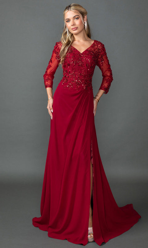 Dancing Queen 4543 - Sheer Embellished V-Neck Chiffon Prom Dress 