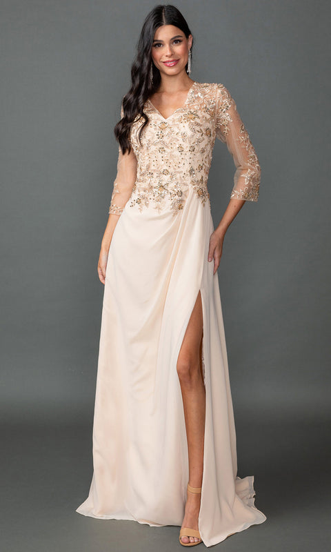 Dancing Queen 4543 - Sheer Embellished V-Neck Chiffon Prom Dress 