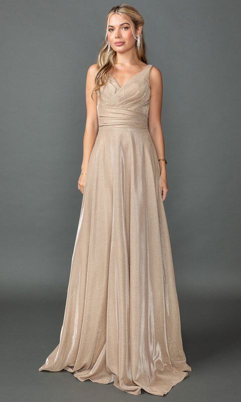 Dancing Queen 4545 - Sleeveless Glitter V-Neck Evening Dress