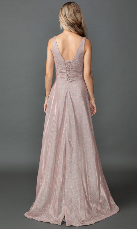 Dancing Queen 4545 - Sleeveless Glitter V-Neck Evening Dress