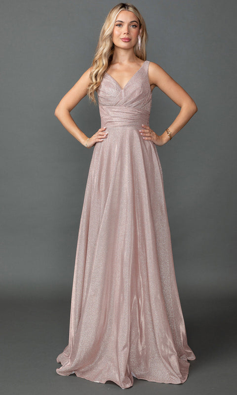 Dancing Queen 4545 - Sleeveless Glitter V-Neck Evening Dress
