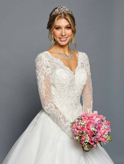 DeKlaire 457 Long Sleeve Wedding Gown with Scalloped V-Neckline