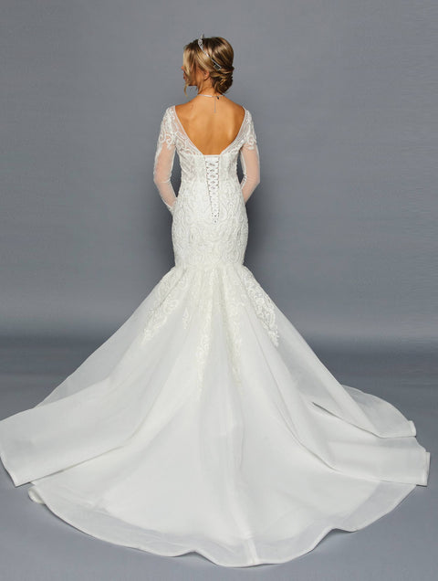 Modest Wedding Dress in White | Long Sleeve Mermaid Bridal Gown by 459