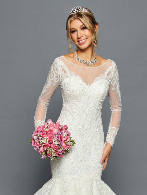 Modest Wedding Dress in White | Long Sleeve Mermaid Bridal Gown by 459