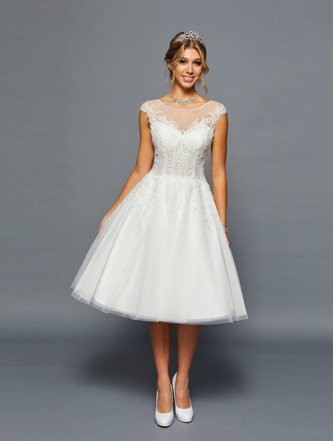 DeKlaire 460 Cap Sleeve Tea Length A-Line Wedding Dress