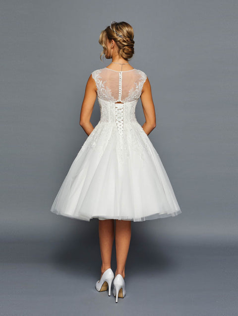DeKlaire 460 Cap Sleeve Tea Length A-Line Wedding Dress