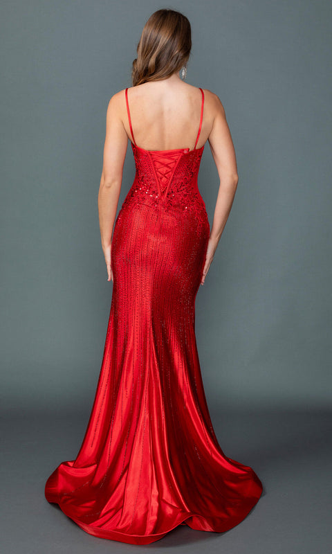 Dancing Queen 4605 Spaghetti Strap Beaded Lace Prom & Evening Gown