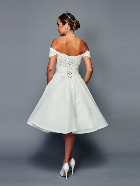 DeKlaire 467 Knee Length Off-the-Shoulder A-Line Wedding Dress