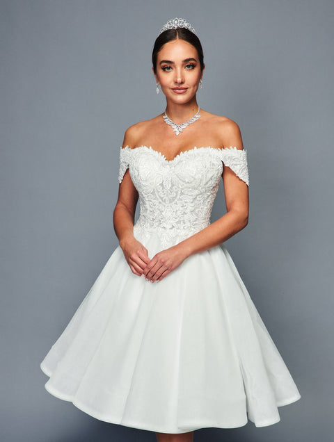 DeKlaire 467 Knee Length Off-the-Shoulder A-Line Wedding Dress