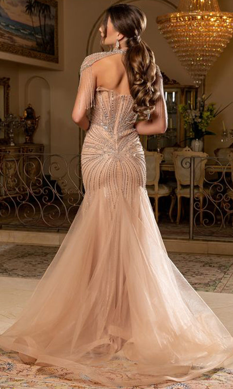 May Queen RQ8276 Strapless Beaded Fringe Mermaid Prom Dress – 6