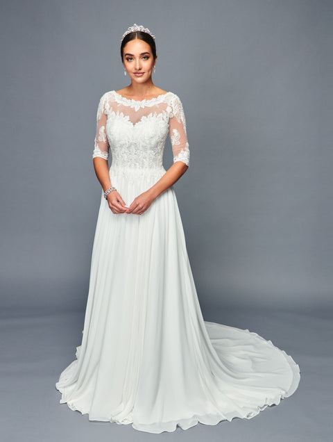DeKlaire 468 A-Line Wedding Dress with Mid-Length Sleeves