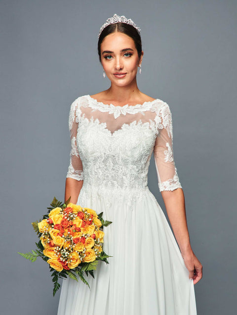 DeKlaire 468 A-Line Wedding Dress with Mid-Length Sleeves