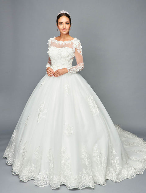 DeKlaire 469 A-Line Ball Gown Wedding Dress with Long Sleeves