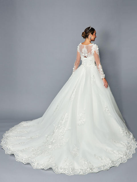 DeKlaire 469 A-Line Ball Gown Wedding Dress with Long Sleeves