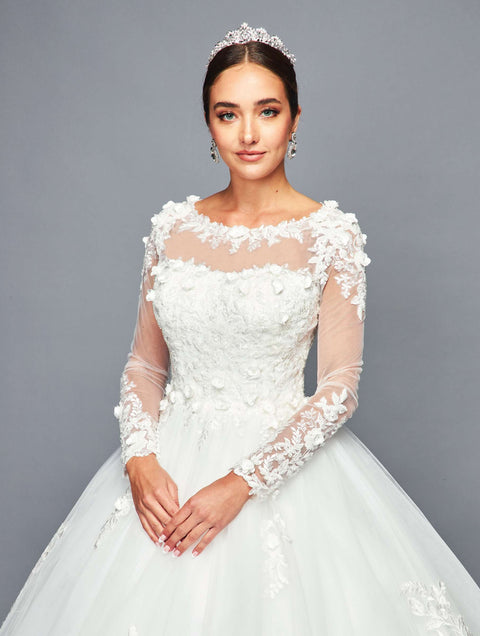DeKlaire 469 A-Line Ball Gown Wedding Dress with Long Sleeves