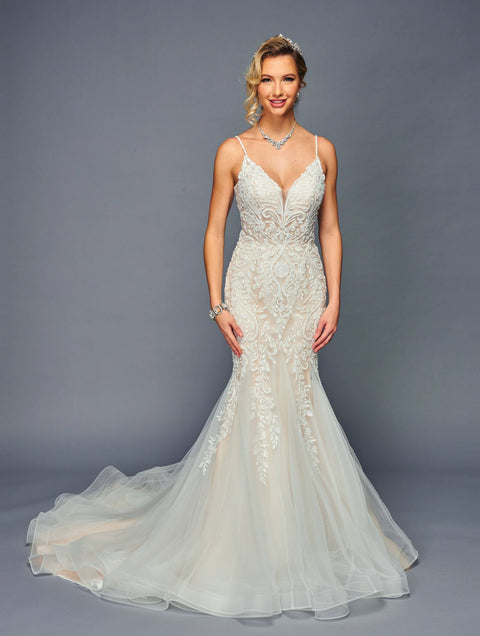 DeKlaire 472 Mermaid Wedding Dress with Spaghetti Straps & Court Train