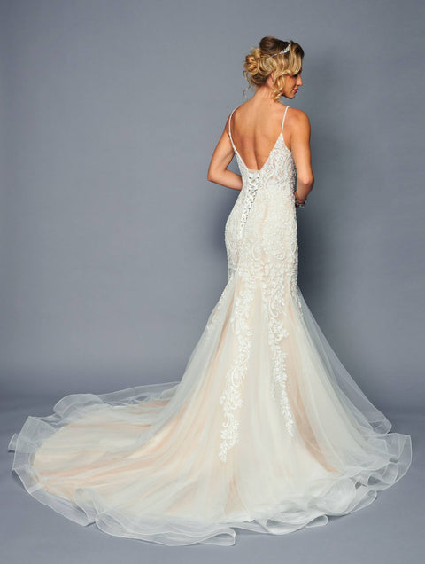 DeKlaire 472 Mermaid Wedding Dress with Spaghetti Straps & Court Train