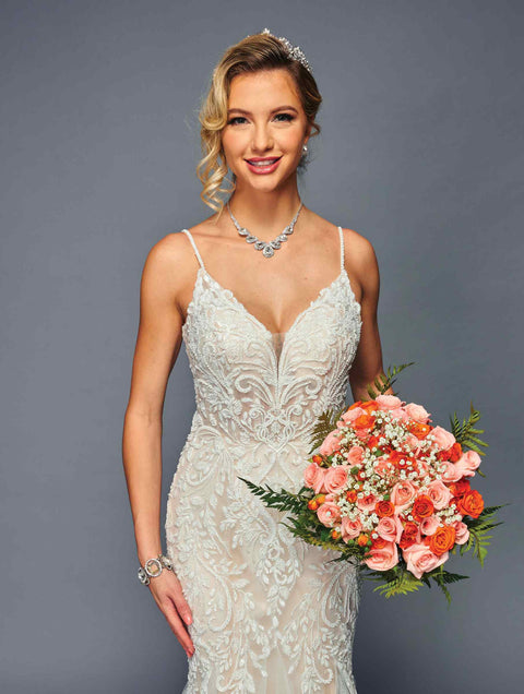 DeKlaire 472 Mermaid Wedding Dress with Spaghetti Straps & Court Train