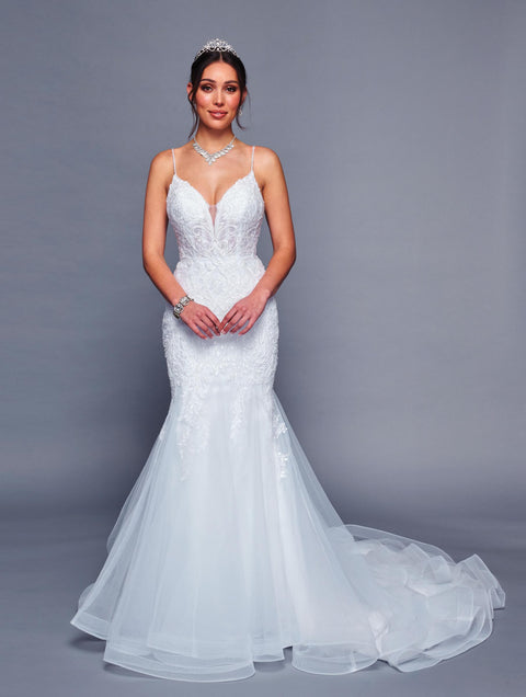 DeKlaire 472 Mermaid Wedding Dress with Spaghetti Straps & Court Train