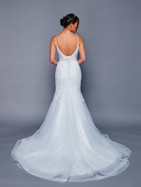 DeKlaire 472 Mermaid Wedding Dress with Spaghetti Straps & Court Train