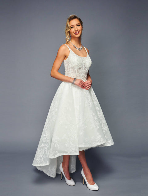 DeKlaire 473 High-Low A-Line Wedding Dress – Sleeveless Bridal Gown