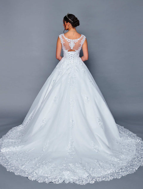 DeKlaire 474 A-Line Wedding Gown with Cap Sleeves & Illusion Boat Neckline
