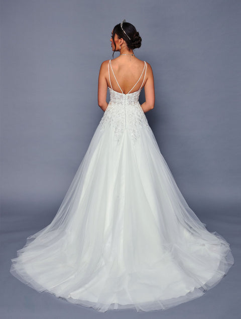 DeKlaire 477 A-Line Wedding Dress with Thin Straps & Chapel Train