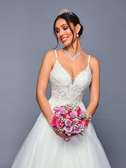 DeKlaire 477 A-Line Wedding Dress with Thin Straps & Chapel Train
